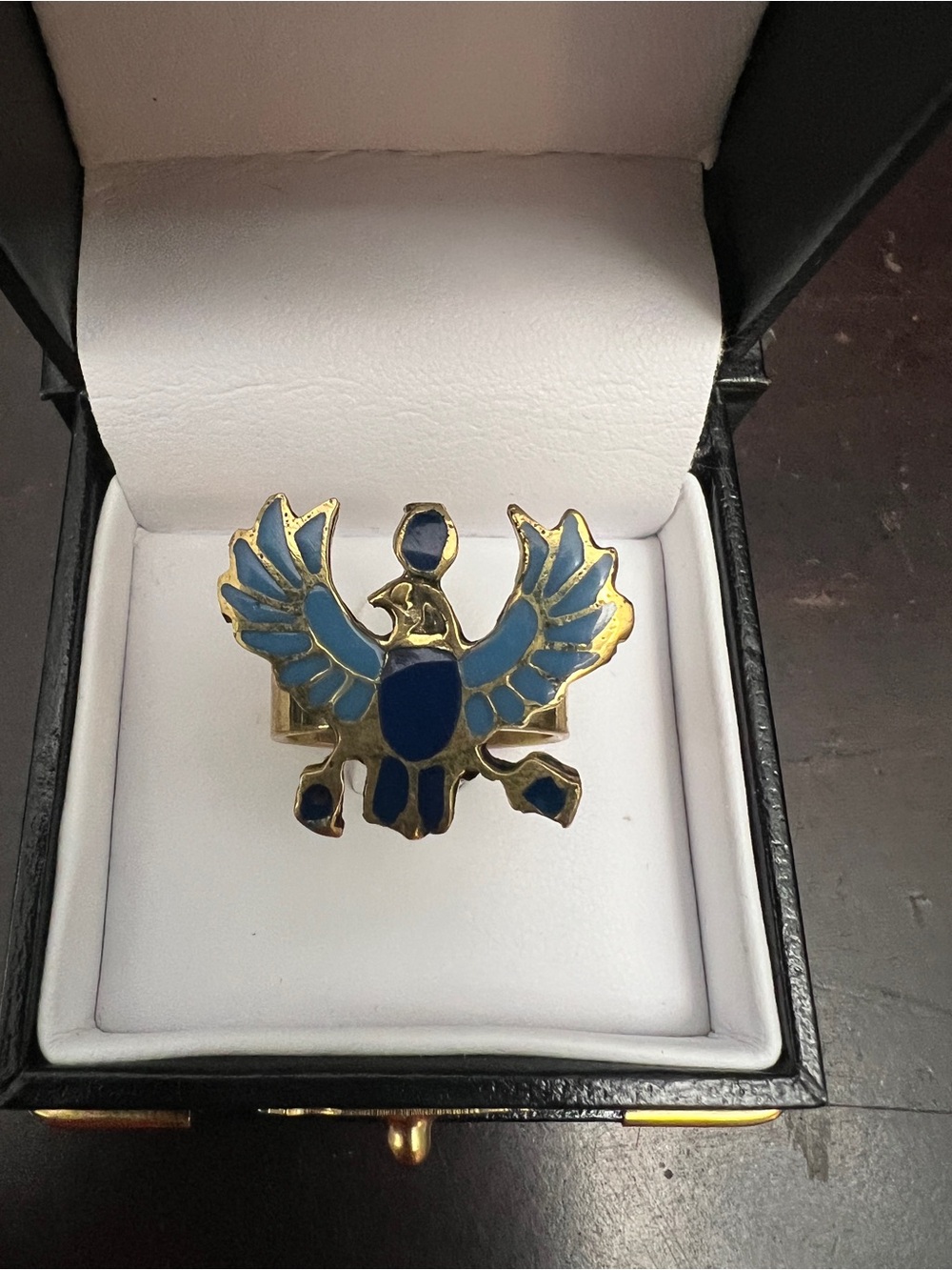 Gold-Tone Blue Enamel Eagle Statement Ring
